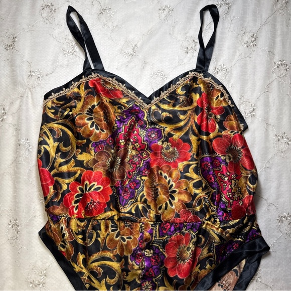 vintage 80s california dynasty golden floral satin bodysuit – size large - Picture 3 of 5